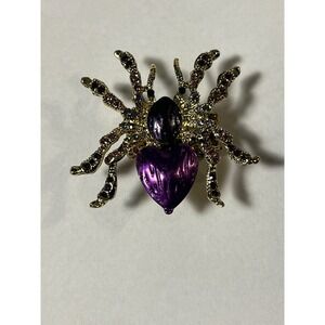 Alilang‎ Purple Heart Spider Ring Gold Tone Rhinestone Gothic Halloween Stretch
